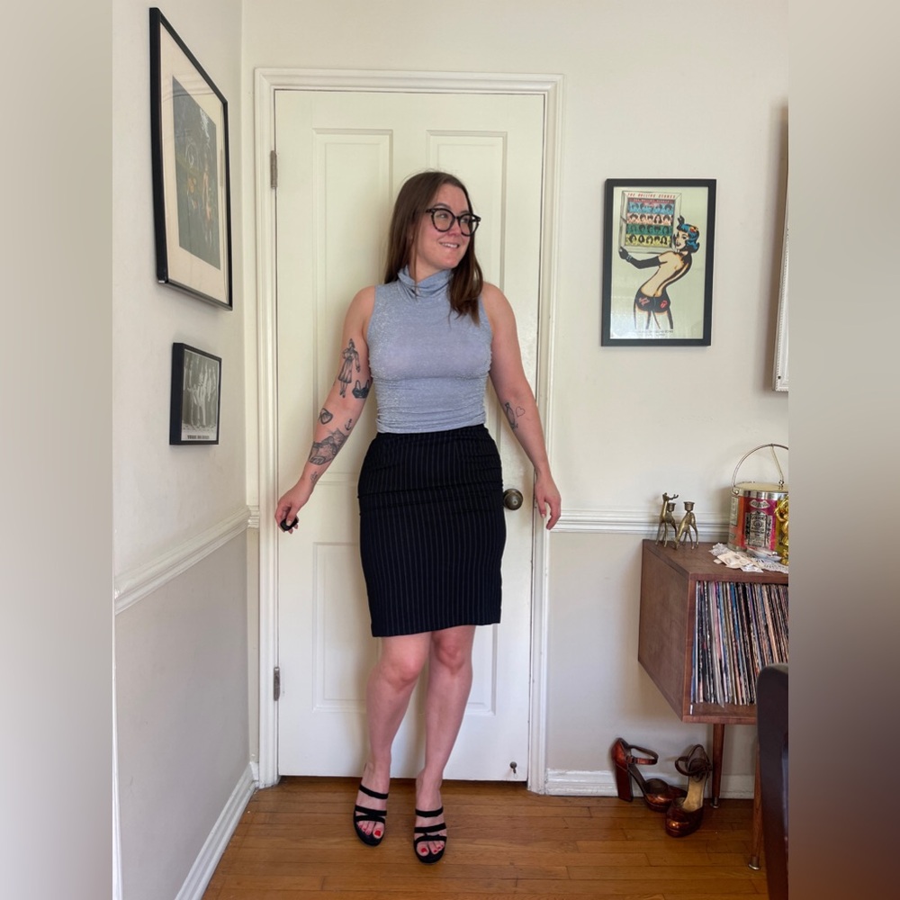 90s Vintage Pinstripe Pencil Skirt